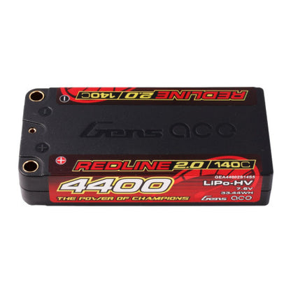 GENS ACE REDLINE 2.0 SERIES 4400 mAh SHORTY 7.6V HV 140C 2S1P HC 5.0mm BANANA BULLET - GEA44002S14S5