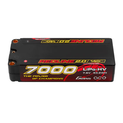 GENS ACE REDLINE 2.0 SERIES 7000 mAh MID SHORTY 7.6V HV 140C 2S2P HC 5,0mm BANANA BULLET - GEA70002S14M5