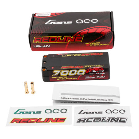 GENS ACE REDLINE 2.0 SERIES 7000 mAh MID SHORTY 7.6V HV 140C 2S2P HC 5,0mm BANANA BULLET - GEA70002S14M5